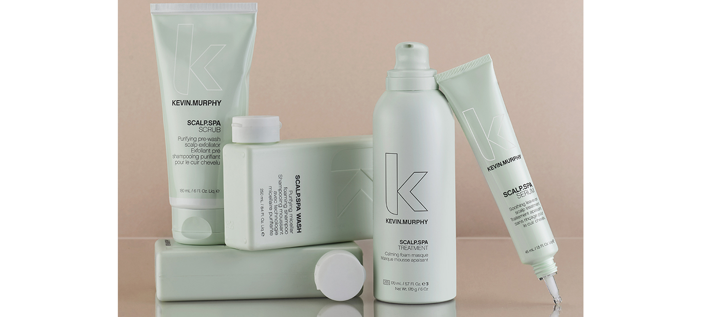 KEVIN.MURPHY Scalp Spa collection on a blush pink background.